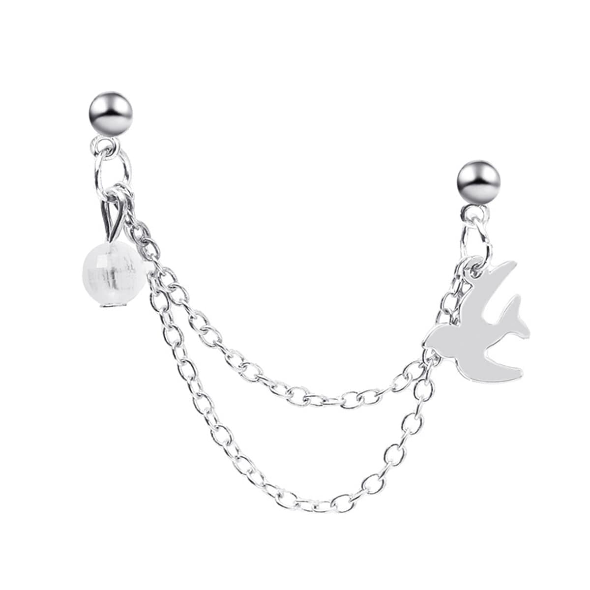 Acrylic & Silvertone Swallow Chain Ear Cuff