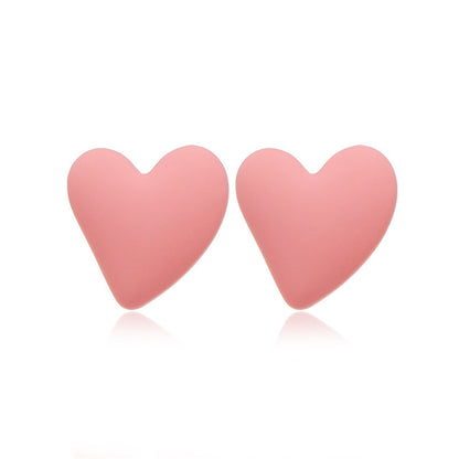 Pink Acrylic & Silvertone Heart Stud Earrings