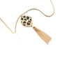 Beige Polyurethan & Goldtone Leopard Lattice Tassel Pendant Necklace