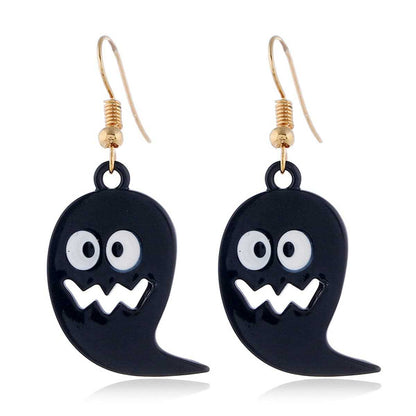 Black & Goldtone Ghost Drop Earrings