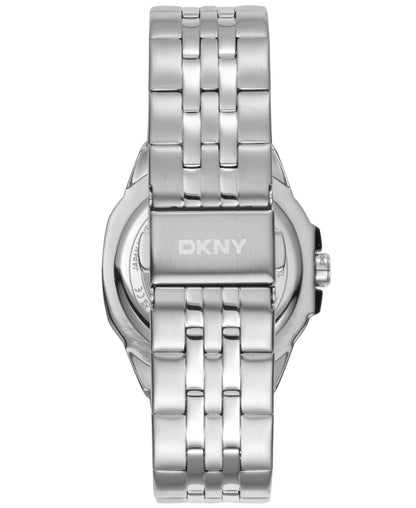 Dkny Women Watch, Silver Color Case, Blue Dial, Stainless Steel Metal Bracelet, 3 Hands, 5 Atm