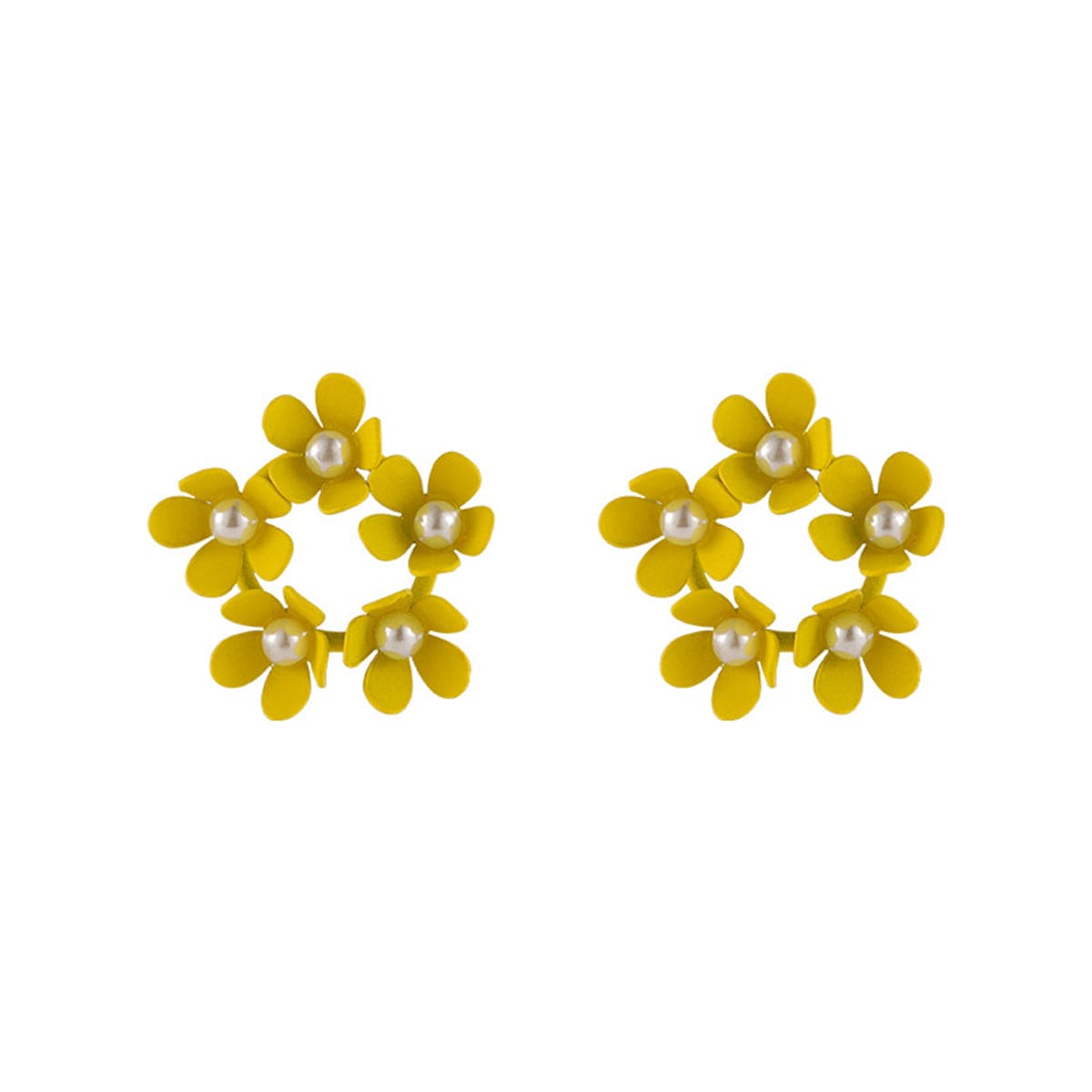 Pearl & Yellow Enamel Floral Garland Stud Earrings