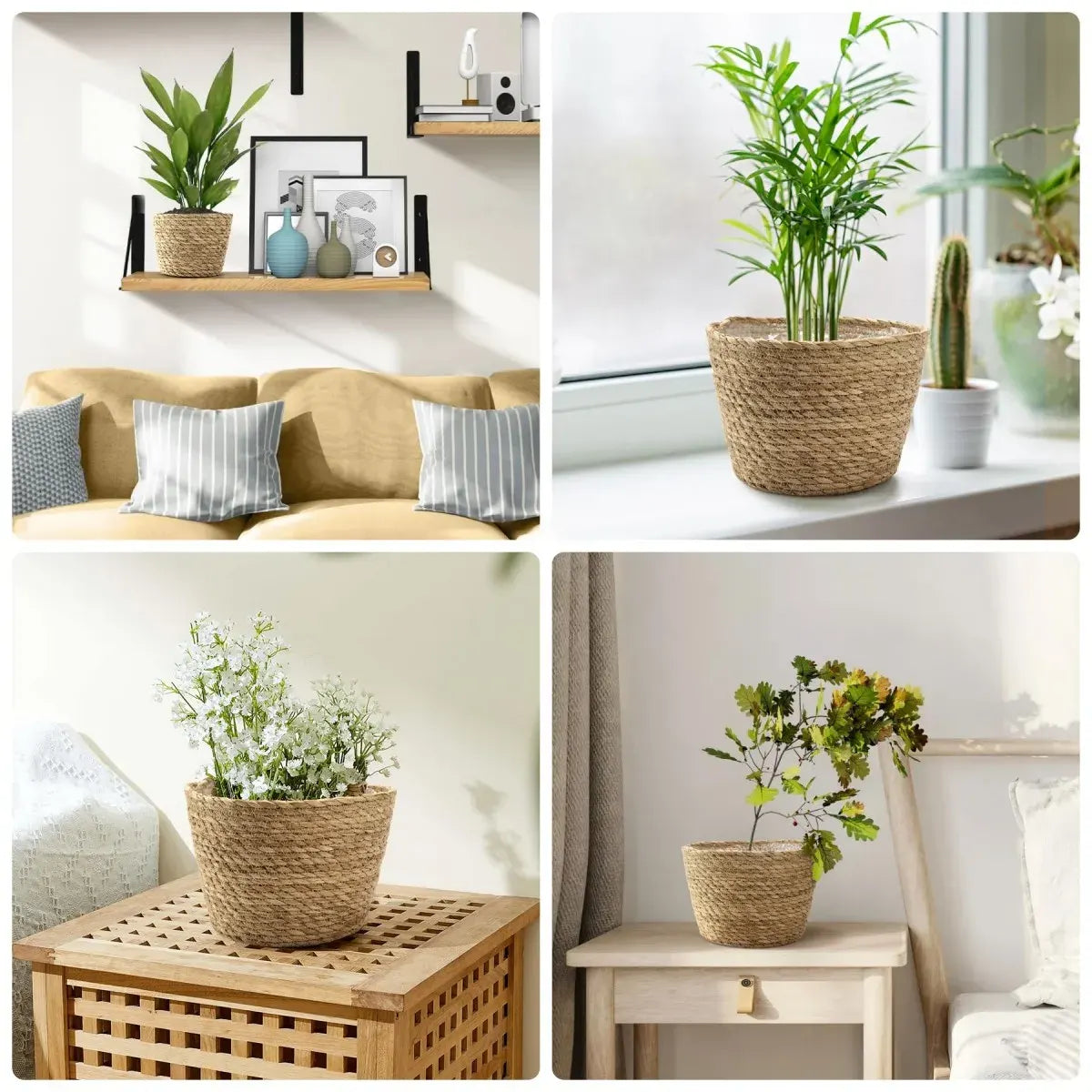 Decorative Woven Planter with Plastic Liner