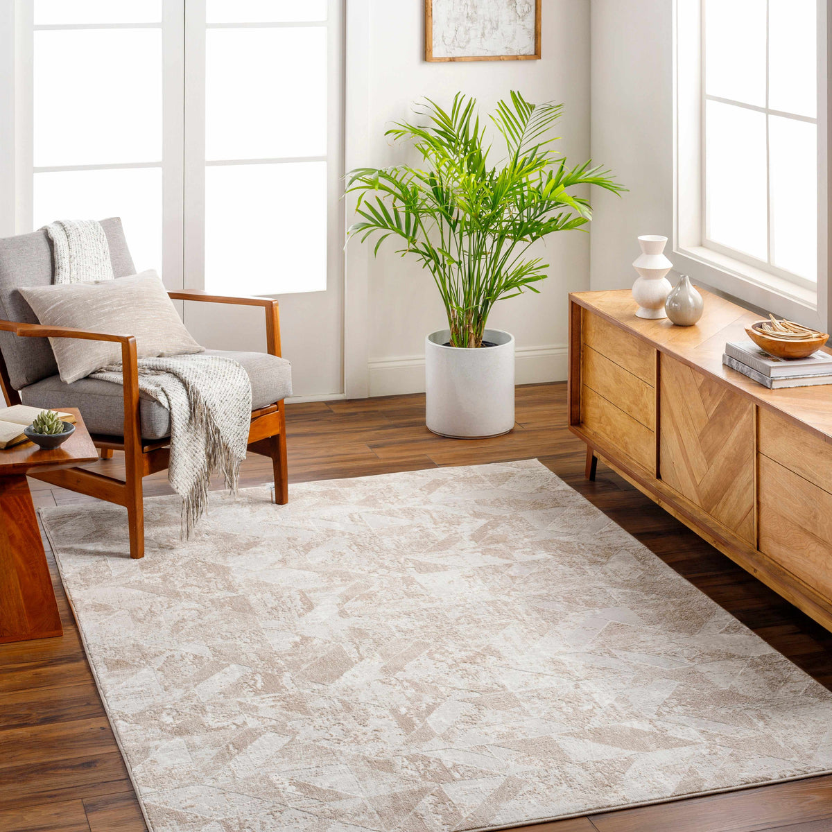 Gonca Gray Geometric Area Rug - Clearance