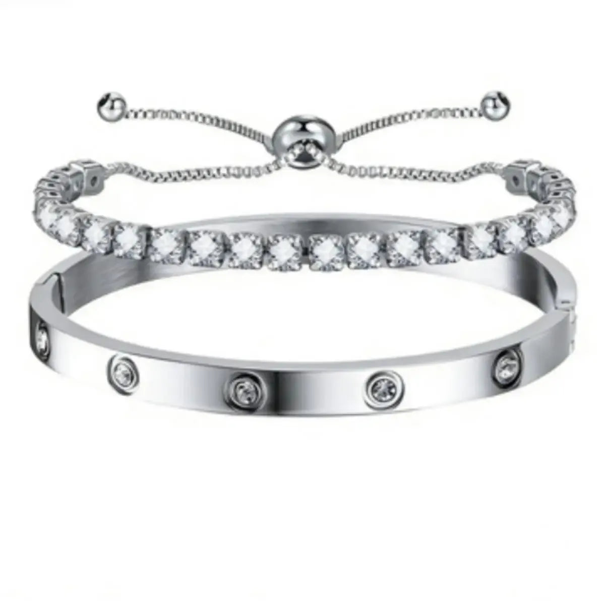 Elegant Sparkling Bangle Bracelet 2-Piece Set