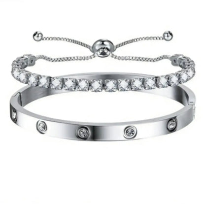Elegant Sparkling Bangle Bracelet 2-Piece Set