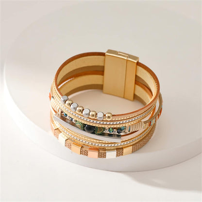 Beige & Two Tone Layered Beaded Bracelet