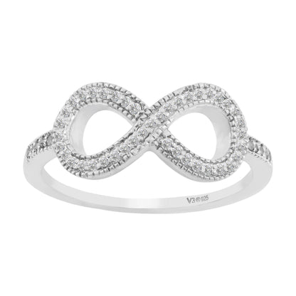 V3 Jewelry Natural White Diamond Sterling Silver Infinity Ring