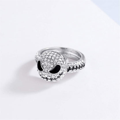 Cubic Zirconia & Silvertone Skull Band Ring