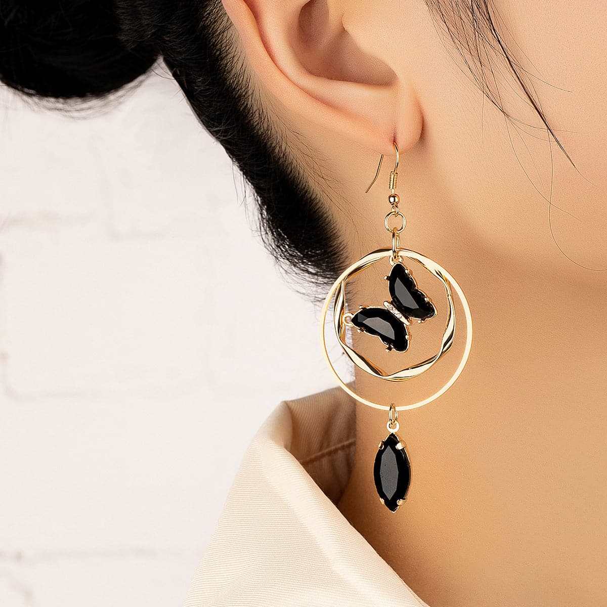 Black Crystal & Cubic Zirconia Goldtone Butterfly Drop Earrings