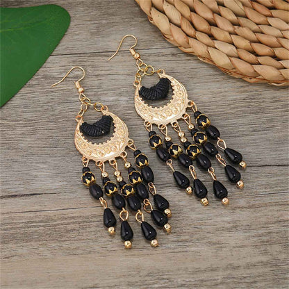 Black Resin & Polyster Goldtone Tassel Drop Earrings