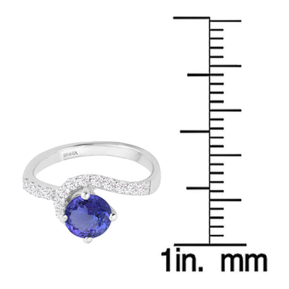Sterling Silver Natural Tanzanite and White Zircon Promise Ring