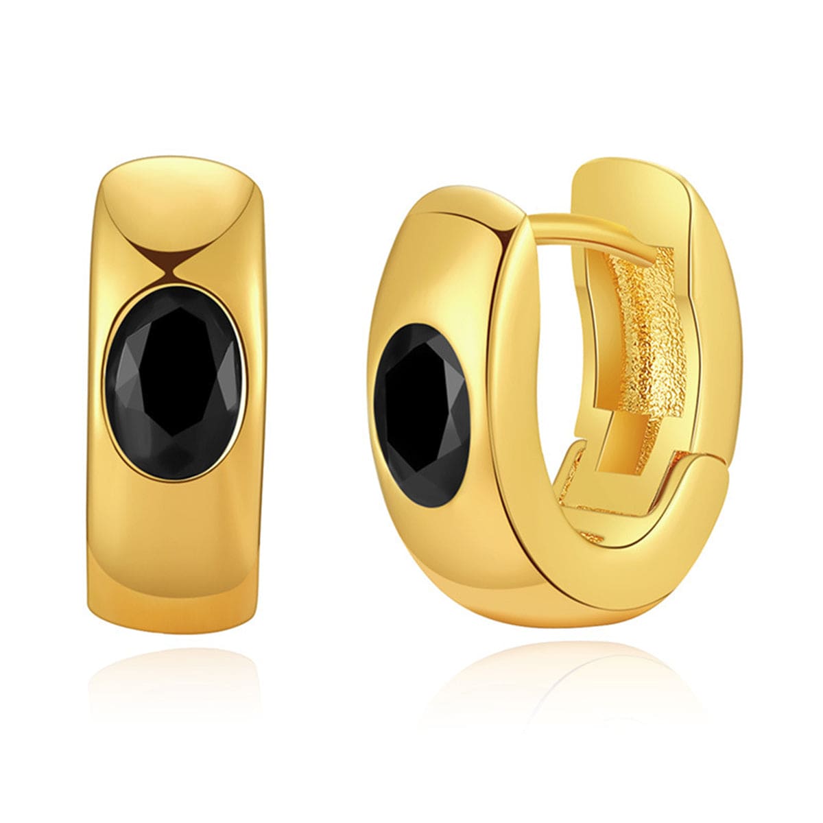 Black Crystal & Goldtone Huggie Earrings
