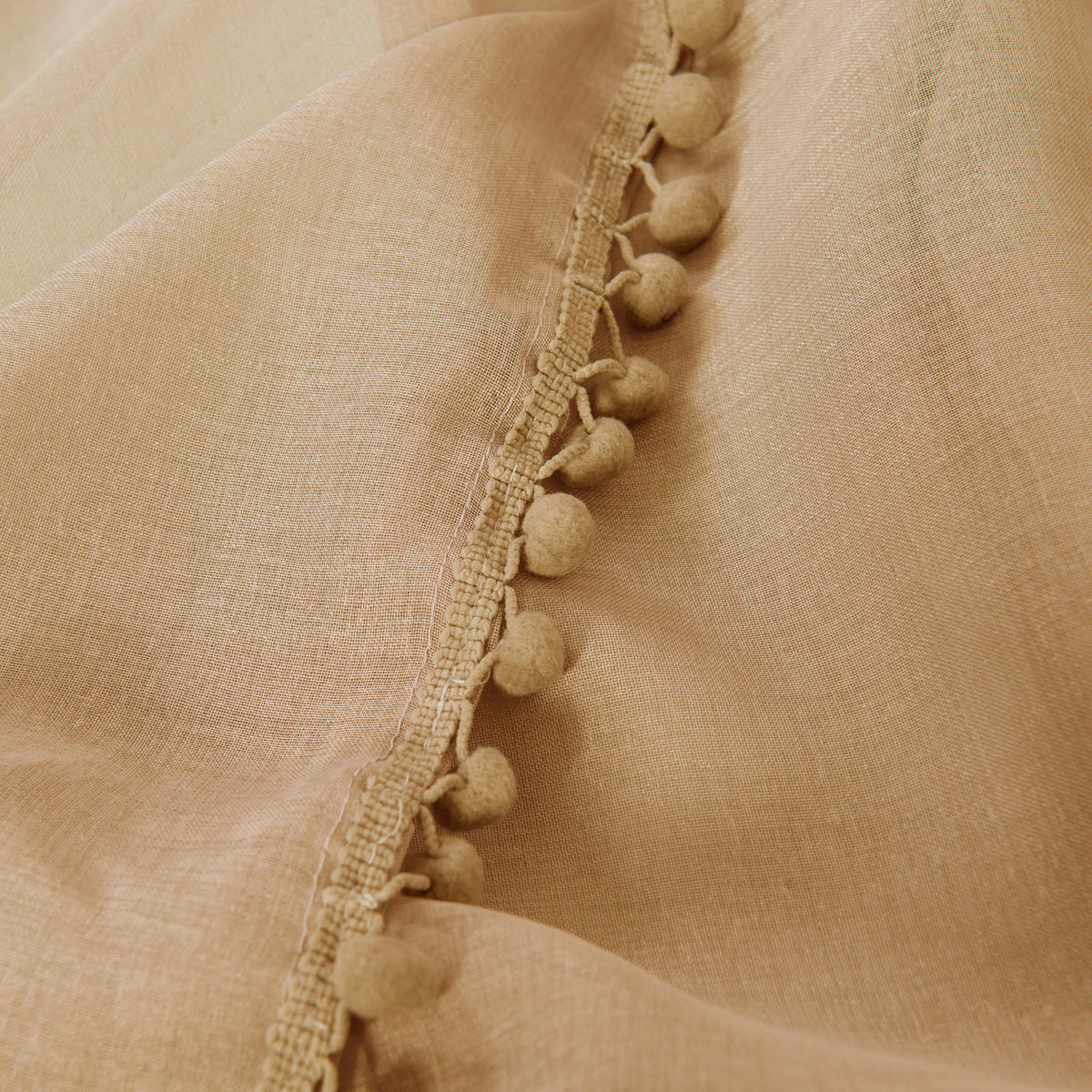 Elegant Comfort Set of 2 Pom Pom Tasseled Sheer Curtain - Rod Pocket