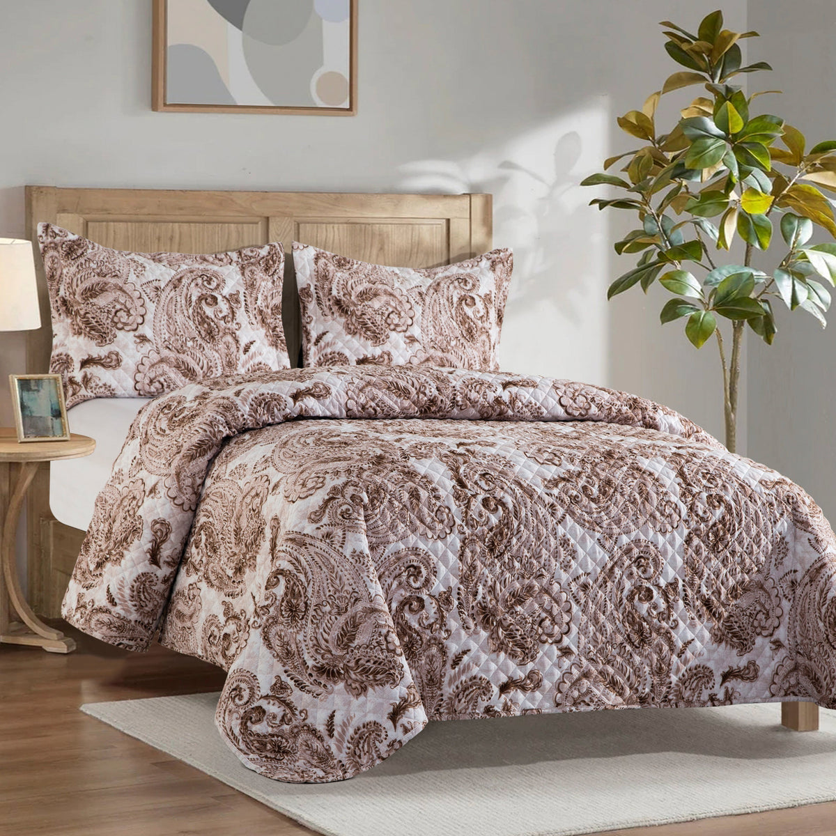 Elegant Comfort 3-Piece Paisley Quilted Reversible Bedspread Coverlet Set