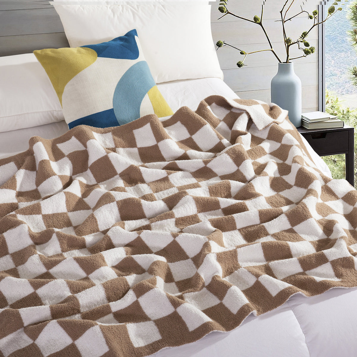Elegant Comfort 50" x 70"  Ultra Soft Checkered Knitted Throw Blanket