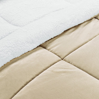 Elegant Comfort 3-Piece Stripe Micro-Suede Reversible Sherpa - Comforter Set