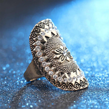 Cubic Zirconia & Goldtone Floral Band Ring