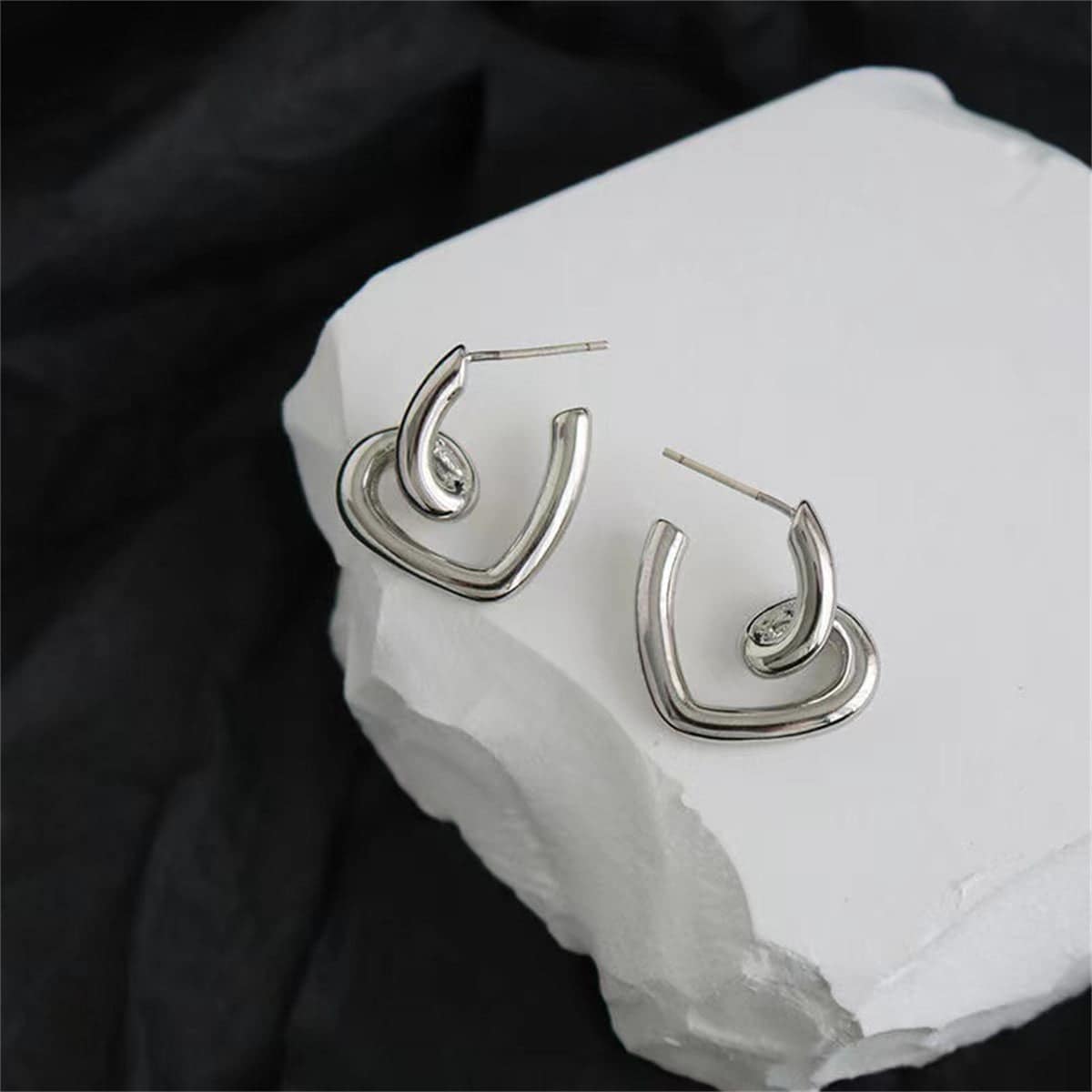 Silvertone Swirl-Heart Stud Earrings