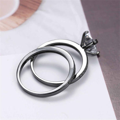 Cubic Zirconia & Black-Plated Cushion-Cut Ring Set