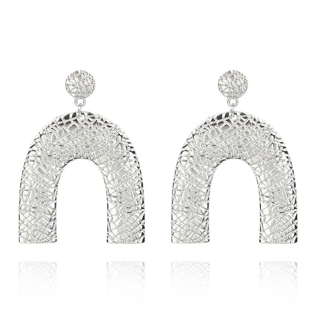Silvertone Pebbled Arc Drop Earrings