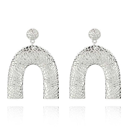 Silvertone Pebbled Arc Drop Earrings