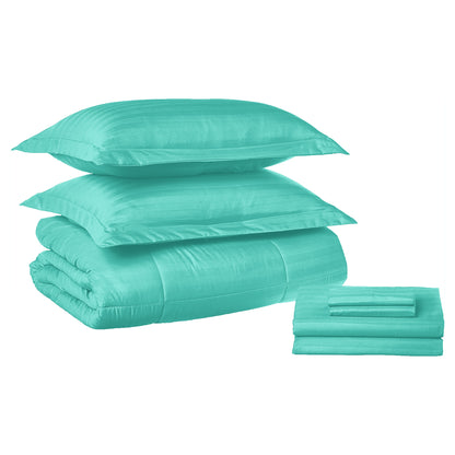 Elegant Comfort 8-Piece Dobby Stripe Comforter Set - Includes 4-Piece Sheet Set with Double Sided Storage Pockets
