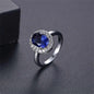 Blue Crystal & Cubic Zirconia Silvertone Halo Oval Ring
