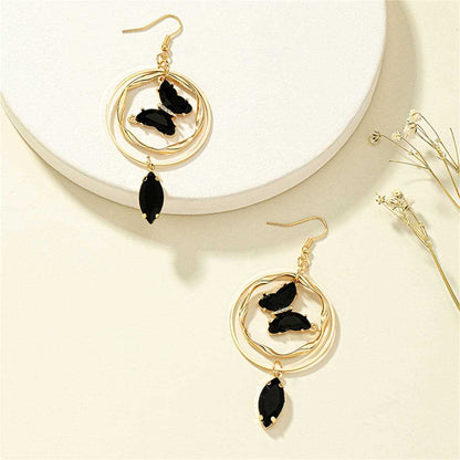 Black Crystal & Cubic Zirconia Goldtone Butterfly Drop Earrings