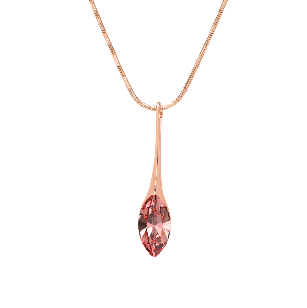 Elegant Long Rose Peach Marquis Navette Drop Necklace with Swarovski Crystals by callura