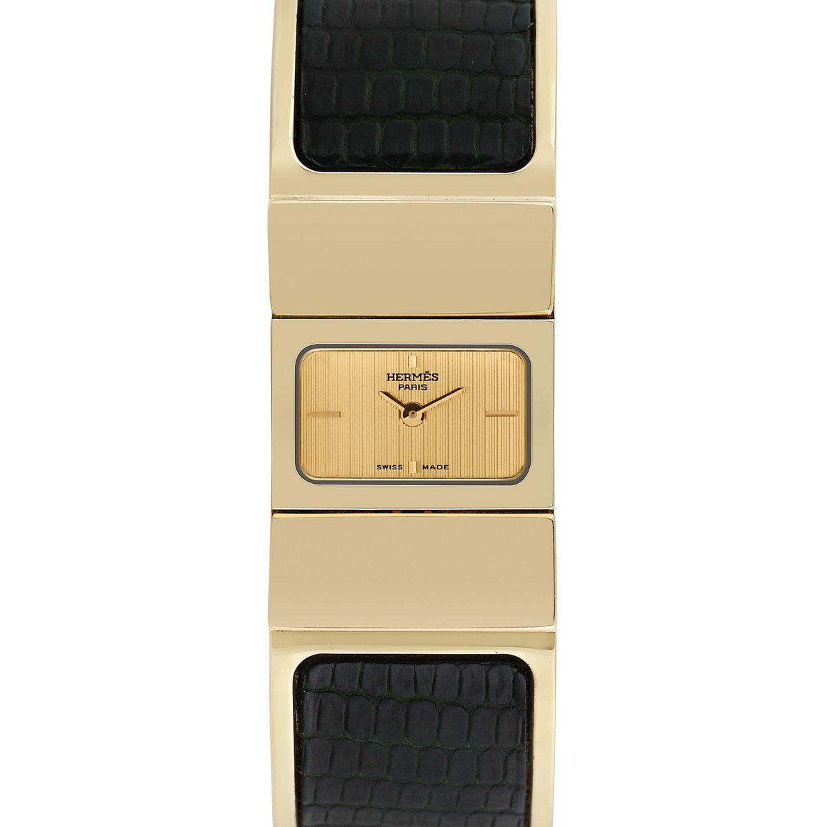 Pre-owned Hermes Women's Loquet Bangle 30mm X 20mm Gold Plated Stainless Steel Wristwatch - L01.201