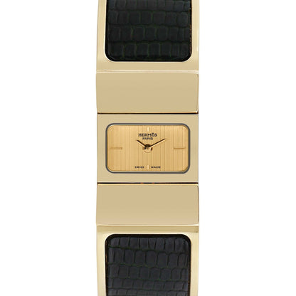 Pre-owned Hermes Women's Loquet Bangle 30mm X 20mm Gold Plated Stainless Steel Wristwatch - L01.201