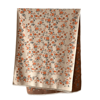 Delicate Orange Floral Beige Fringe-Trimmed Scarf