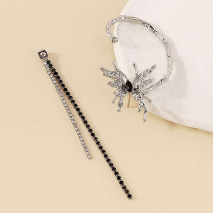 Black Crystal & Cubic Zirconia Butterfly Tassel Ear Cuff