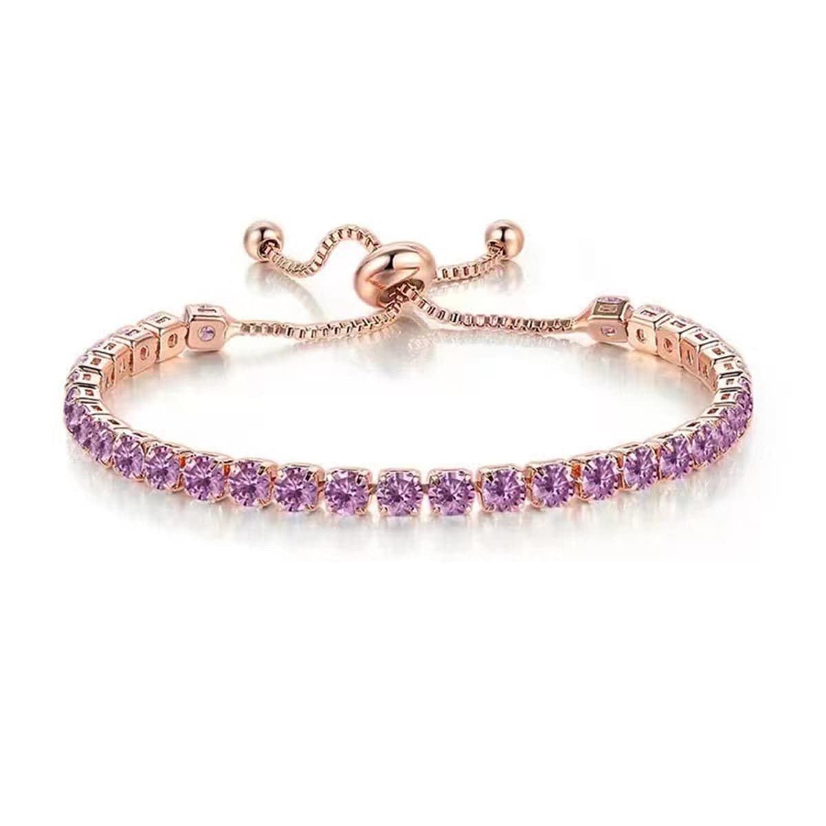 Purple Cubic Zirconia & Rose Goldtone Adjustable Link Bracelet