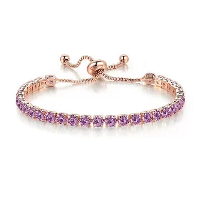 Purple Cubic Zirconia & Rose Goldtone Adjustable Link Bracelet