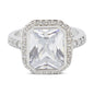 Covet Rhodium Plated Cubic Zirconia Large Square Cut Silver Ring - Size Q
