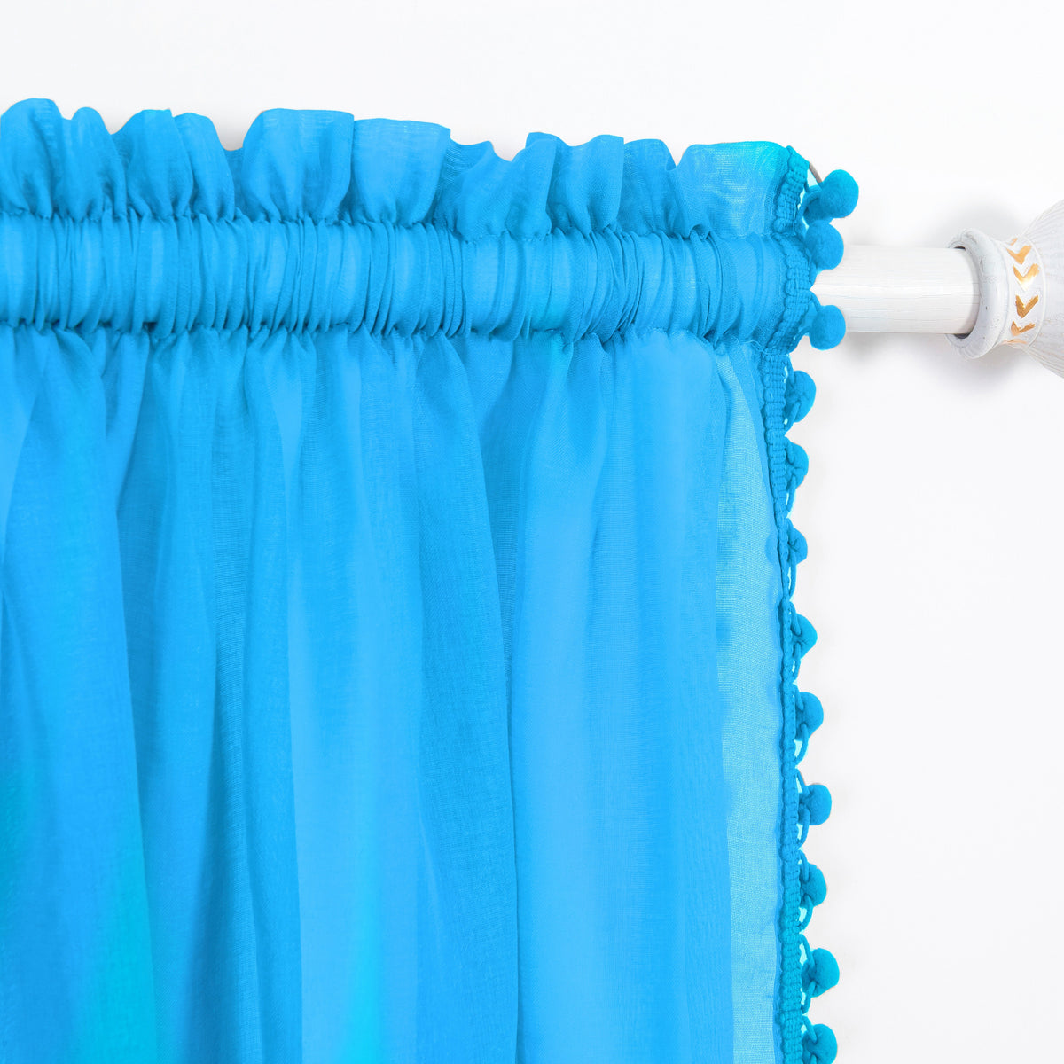 Elegant Comfort Set of 2 Pom Pom Tasseled Sheer Curtain - Rod Pocket