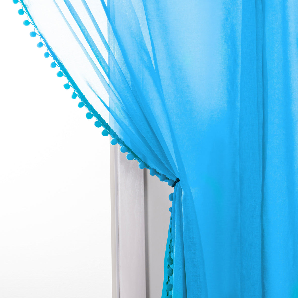 Elegant Comfort Set of 2 Pom Pom Tasseled Sheer Curtain - Rod Pocket