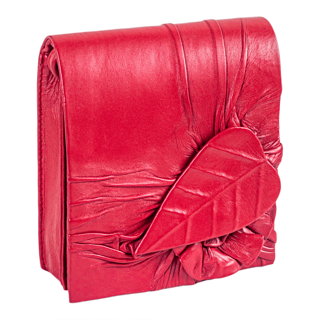 La Chic Women's Handcrafted Leather Leaf Accent Crossbody Bag