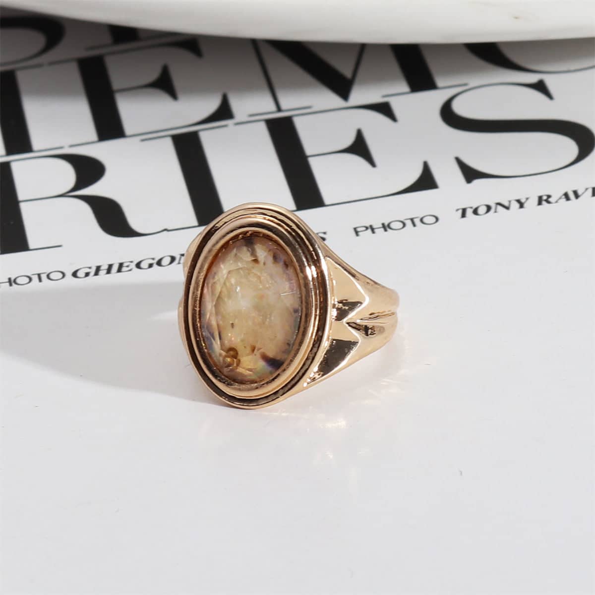 Abalone Shell & Resin Goldtone Oval-Cut Ring