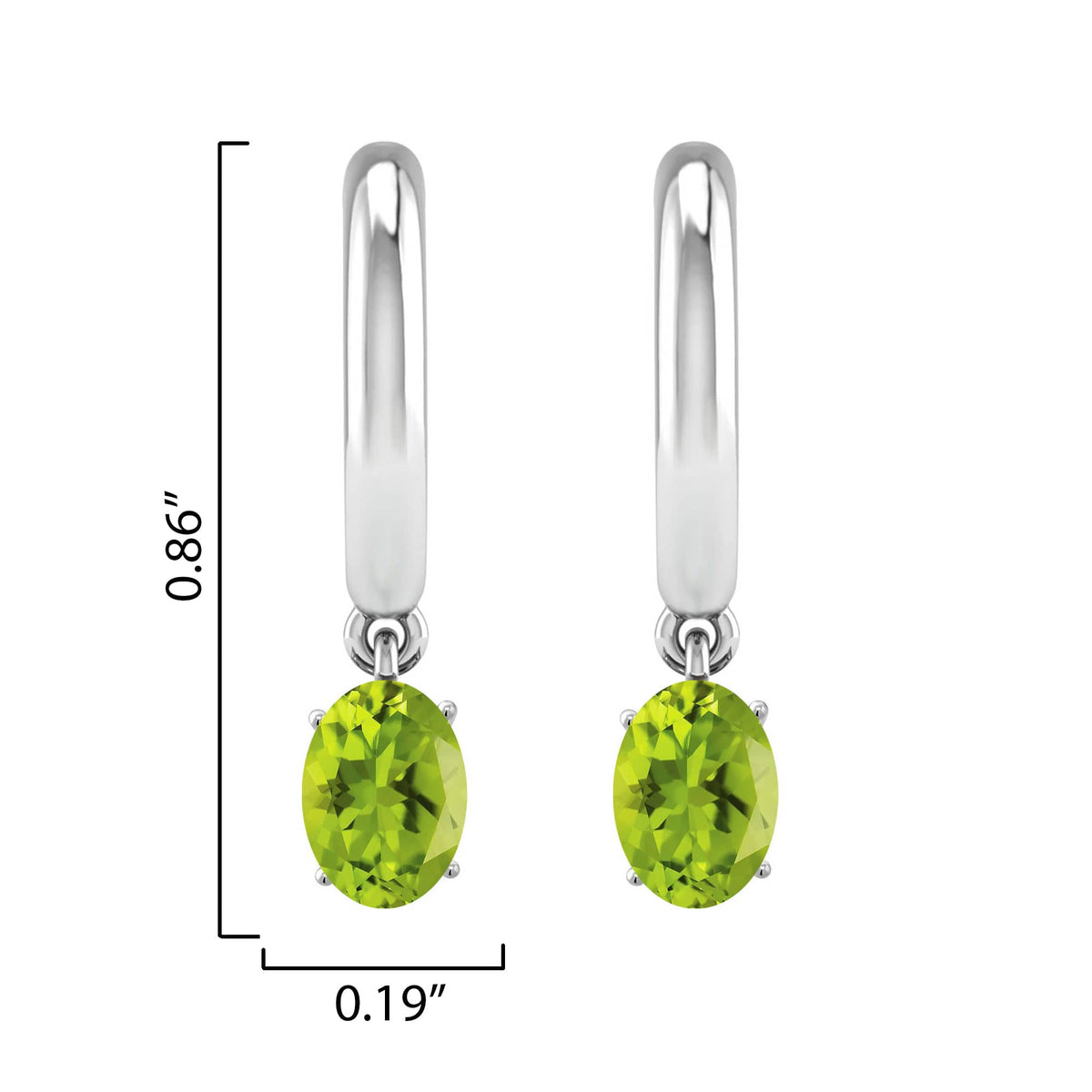 Sterling Silver Oval Shape 1.75CT Natural Peridot Drop Earrings