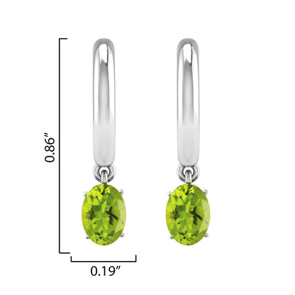 Sterling Silver Oval Shape 1.75CT Natural Peridot Drop Earrings