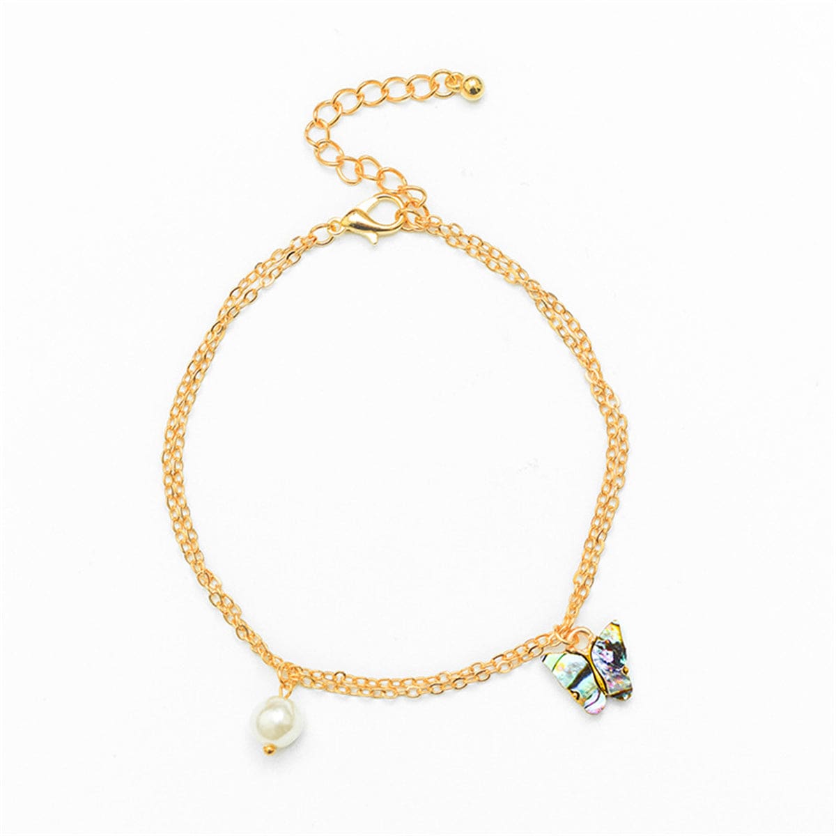 Abalone Shell & Goldtone Butterfly Anklet