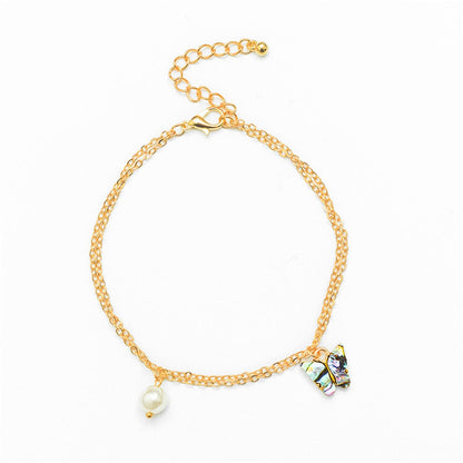 Abalone Shell & Goldtone Butterfly Anklet