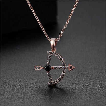 Black Crystal & Cubic Zirconia Rose Goldtone Bow Arrow Pendant Necklace