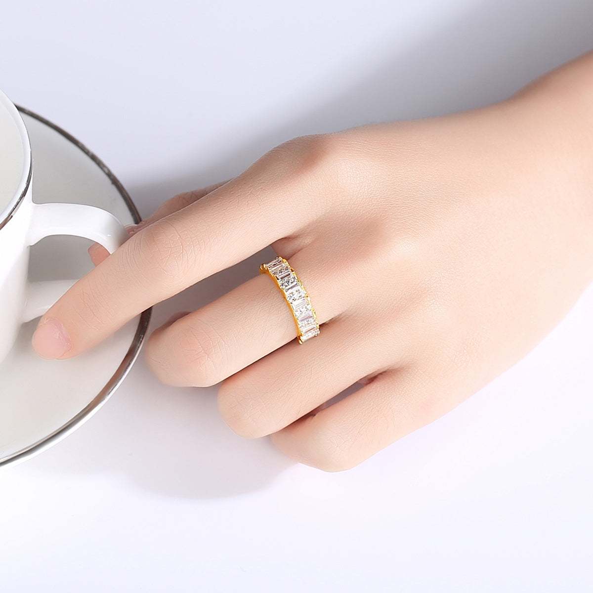 Crystal & Cubic Zriconia Goldtone Bar Band Ring
