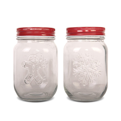 Art+Cook 2 Pack Embossed Holiday Mason Jars