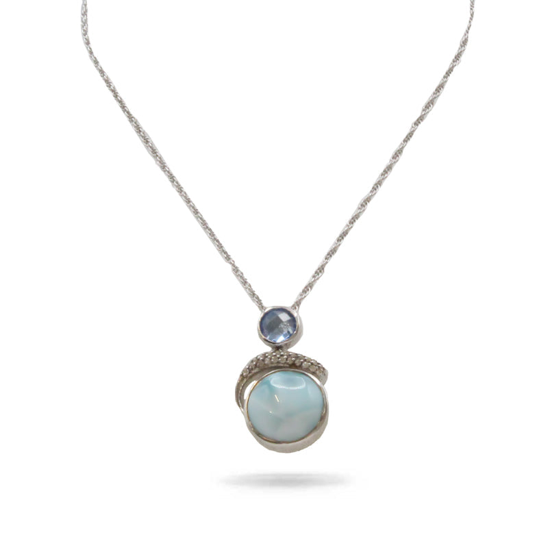 Larimar Stone Sapphire Sterling Silver Como Necklace By Marahlago