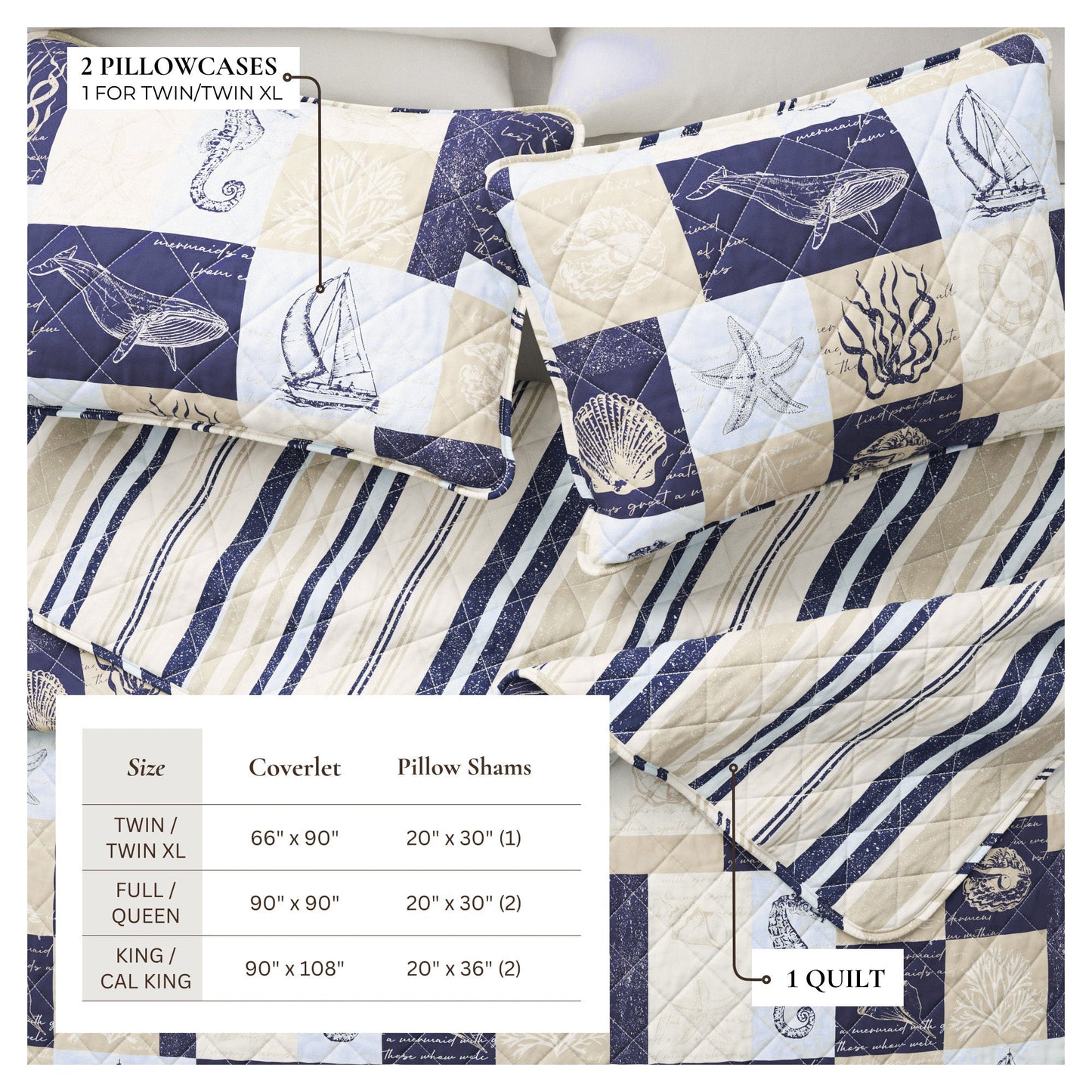 Caspian Collection Coastal Patchwork Quilt Set